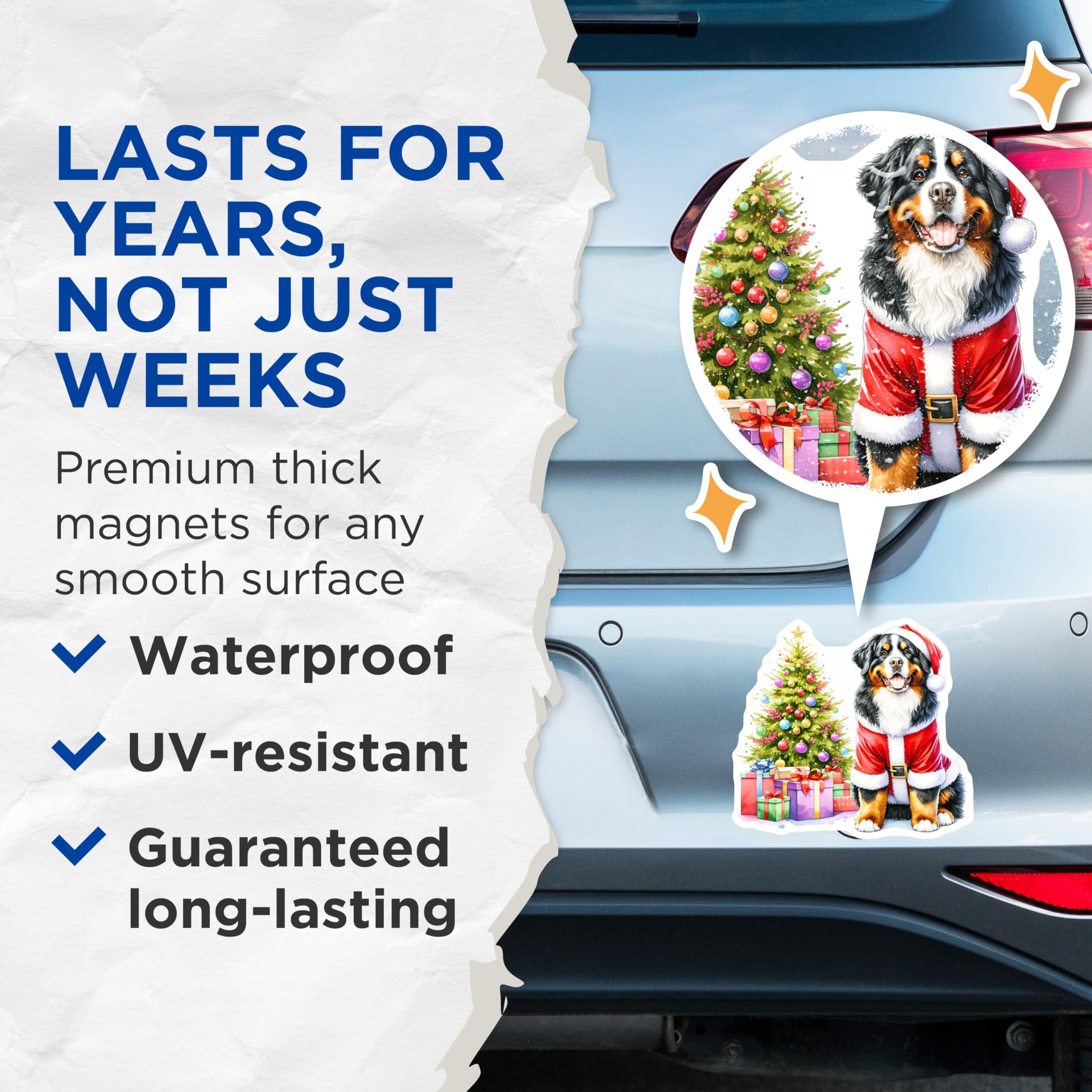 (2 Pack) Christmas Bernese Mountain Dog Magnets - Santa Dog Decor - Holiday Pet Lover - Cute Fridge Accents - Winter Holiday - 5 Inches On Longest Side - Thick Durable Magnet - Made in USA - MAG27111