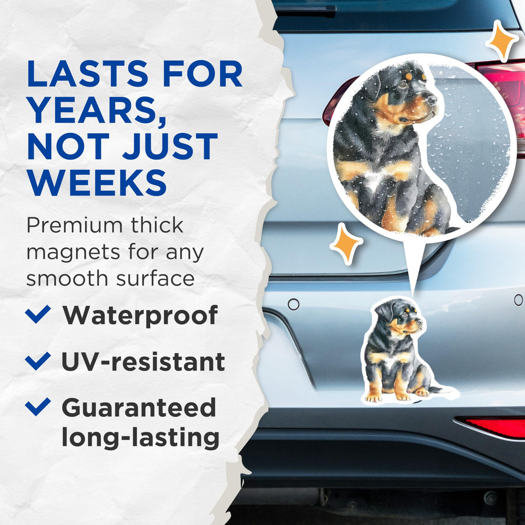 (2 Pack) Rottweiler Puppy Magnets - Cute Dog Lovers - Fridge Locker Decoration - 5" On Longest Side - Premium Magnet - for Cars, Refrigerators, Toolboxes, Lockers - Made in USA - MAG14215