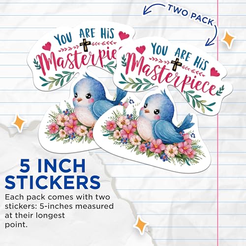 (2 Packs) You are His Masterpiece Stickers - Positive Inspiring Christian Decals - 5 Inches On Longest Side - Premium Vinyl Decal - Sticks to Any Smooth Flat Surface - Made in USA - BMCS2333