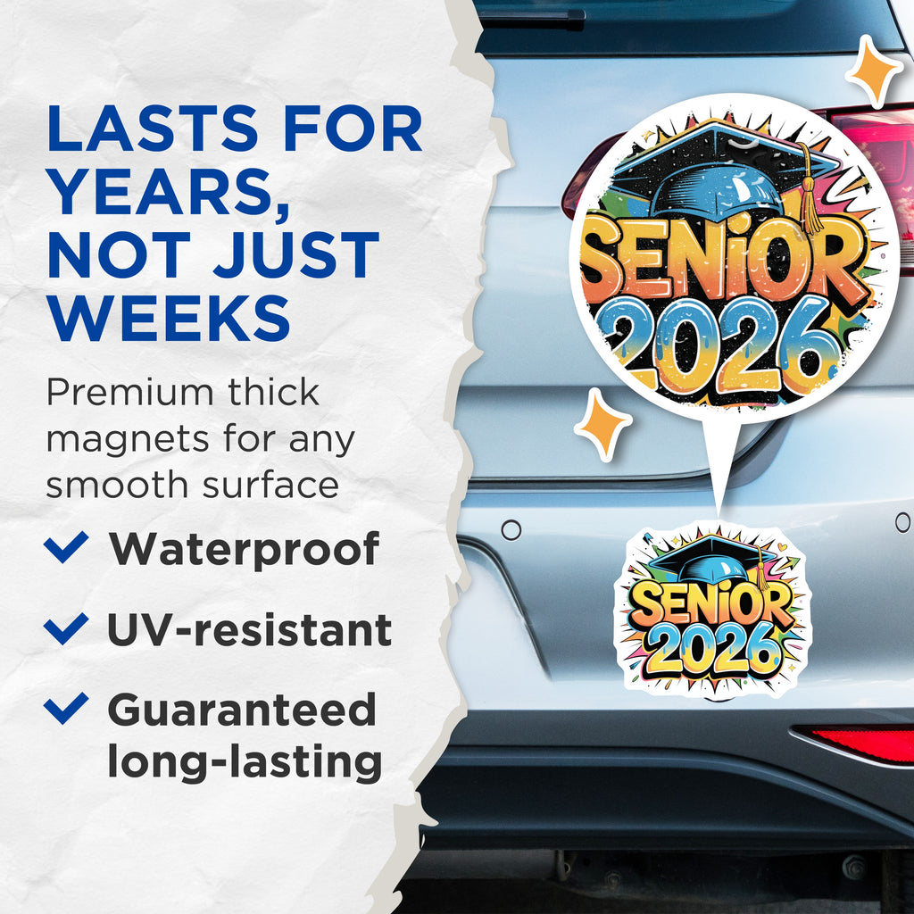 (2 Pack) Senior 2026 Magnets - Class of 2026 Graduate Celebration - High School College Future Alumni - 5 Inches On Longest Side - Thick Durable Magnet - Made in USA - MAG39636