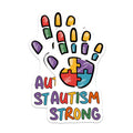 (2 Pack) Autism Awareness Stickers - Puzzle Pieces Hand - Strong Inspirational Decals - 5" On Longest Side - Sticks to Smooth Flat Surfaces - Made in USA - BMCS8430