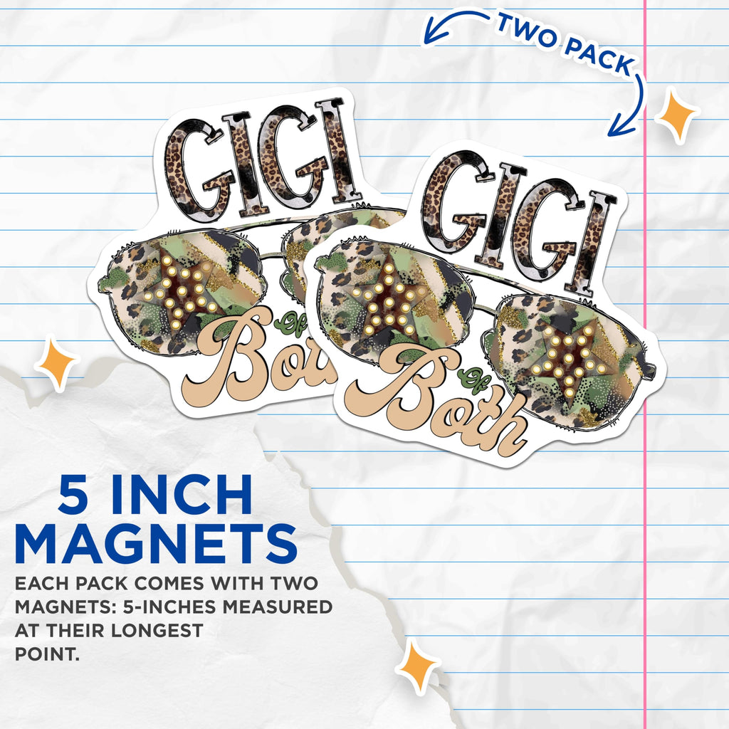 (2 Pack) Gigi of Both Magnets - Leopard Camo Grandma - Trendy Gigi Decor - 5 Inches On Longest Side - Thick Durable Magnet - Made in USA - MAG28447