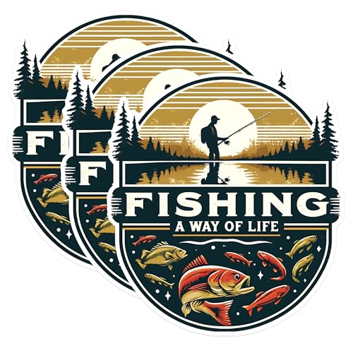 (3 Pack) Fishing Decals - Fisherman Lifestyle - Laptop Decal - 3 Inches On Longest Side - Easy Peel & Apply - Made in USA - 3MCS1469