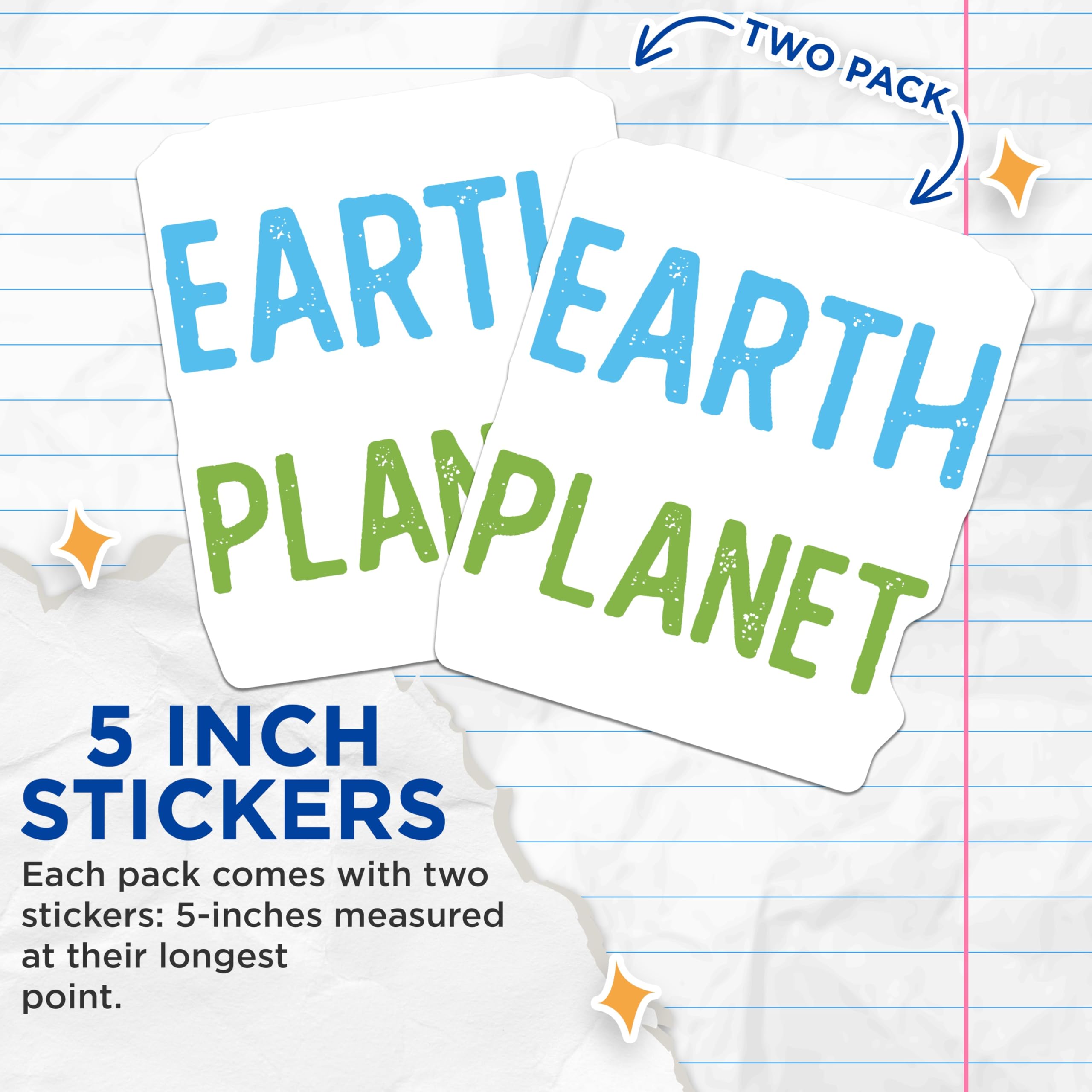 (2 Pack) Earth Planet Stickers - Environmental Activism - Nature Conservation - 5" On Longest Side - Sticks to Smooth Flat Surfaces - Made in USA - BMCS21596