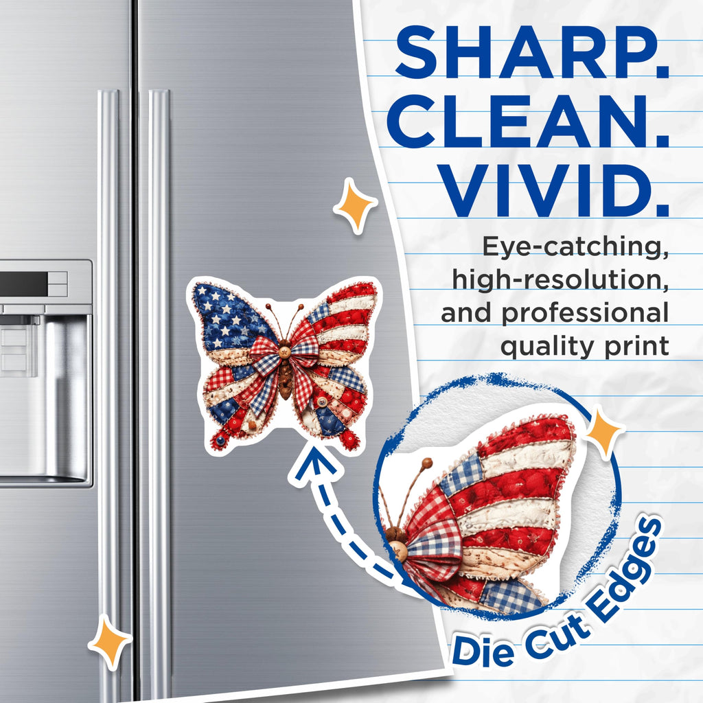(2 Pack) American Butterfly Magnets - Patriotic Quilt Design - Fourth of July Decor - 5 Inches On Longest Side - Thick Durable Magnet - Made in USA - MAG20868