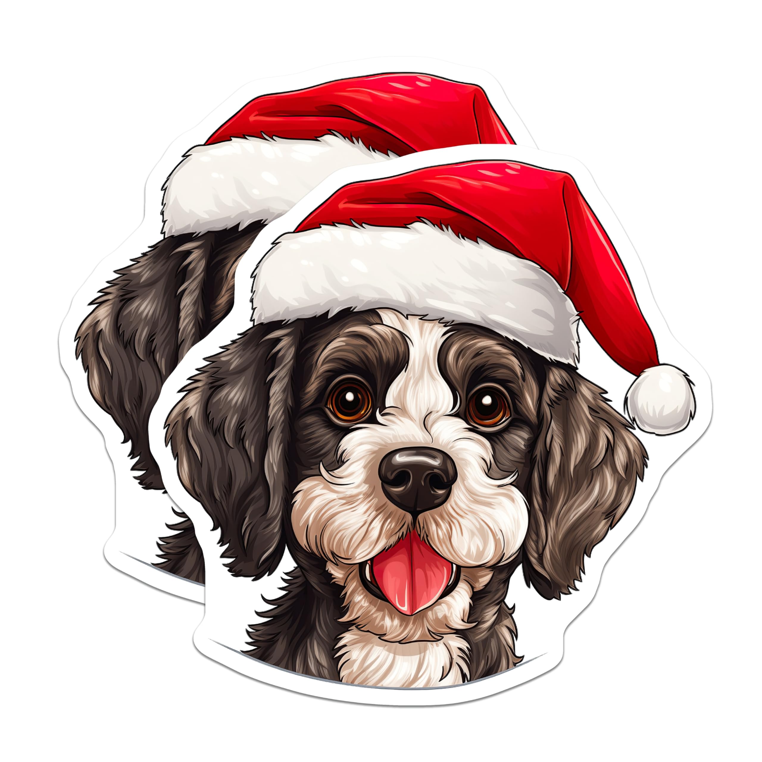 (2 Pack) Christmas Puppy Magnets - Santa Hat Dog Face - Festive Pet Lover Decor - 5 Inches On Longest Side - Thick Durable Magnet - Made in USA - MAG28252