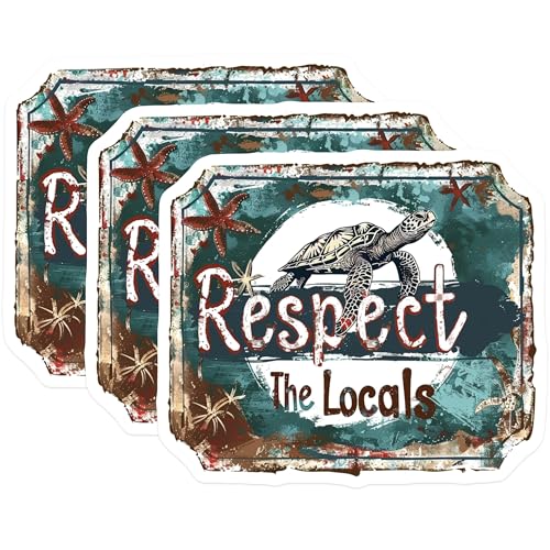 (3 Pack) Respect The Locals Decals - Sea Turtle Decal - Laptop Decal - 3 Inches On Longest Side - Easy Peel & Apply - Made in USA - 3MCS1841