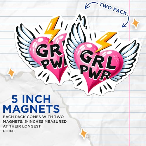 (2 Pack) GRL PWR Magnets Magnets - Feminist Empowerment - Girl Power Decor - 5" On Longest Side - Made in USA - Sticks to Refrigerators & Metal Surfaces - MAG8349