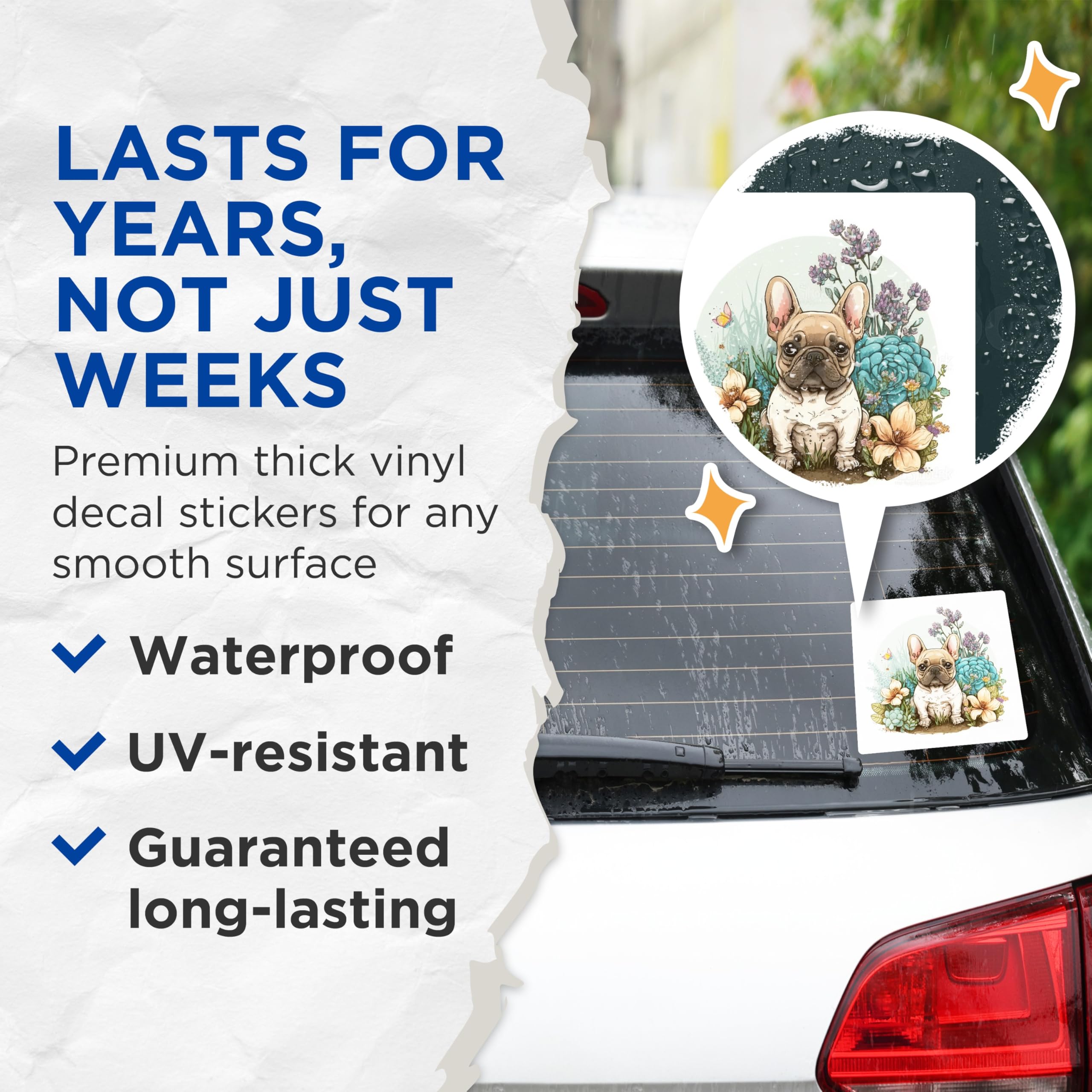 (2 Pack) French Bulldog Stickers - Floral Dog Decals - Cute Puppy Stickers - 5" On Longest Side - Sticks to Smooth Flat Surfaces - Made in USA - BMCS15315