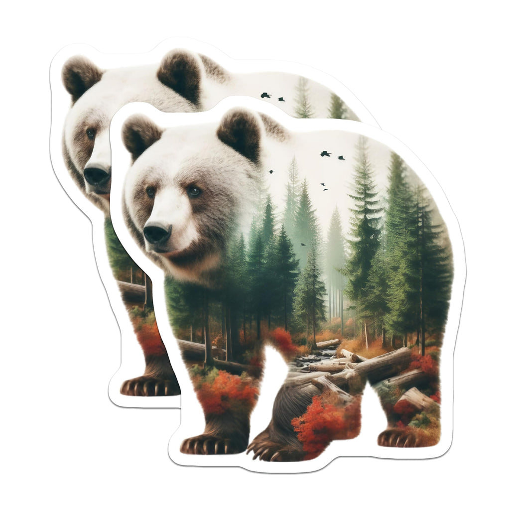 (2 Pack) Bear Forest Magnets - Grizzly Scene - Nature Lover Refrigerator Decor - 5" On Longest Side - Premium Magnet - for Cars, Refrigerators, Toolboxes, Lockers - Made in USA - MAG15169