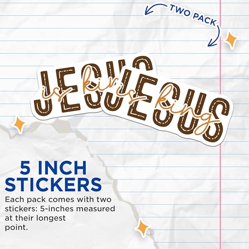 (2 Pack) Jesus is King Stickers - Christian Faith - Religious Inspirational - 5" On Longest Side - Sticks to Smooth Flat Surfaces - Made in USA - BMCS6851