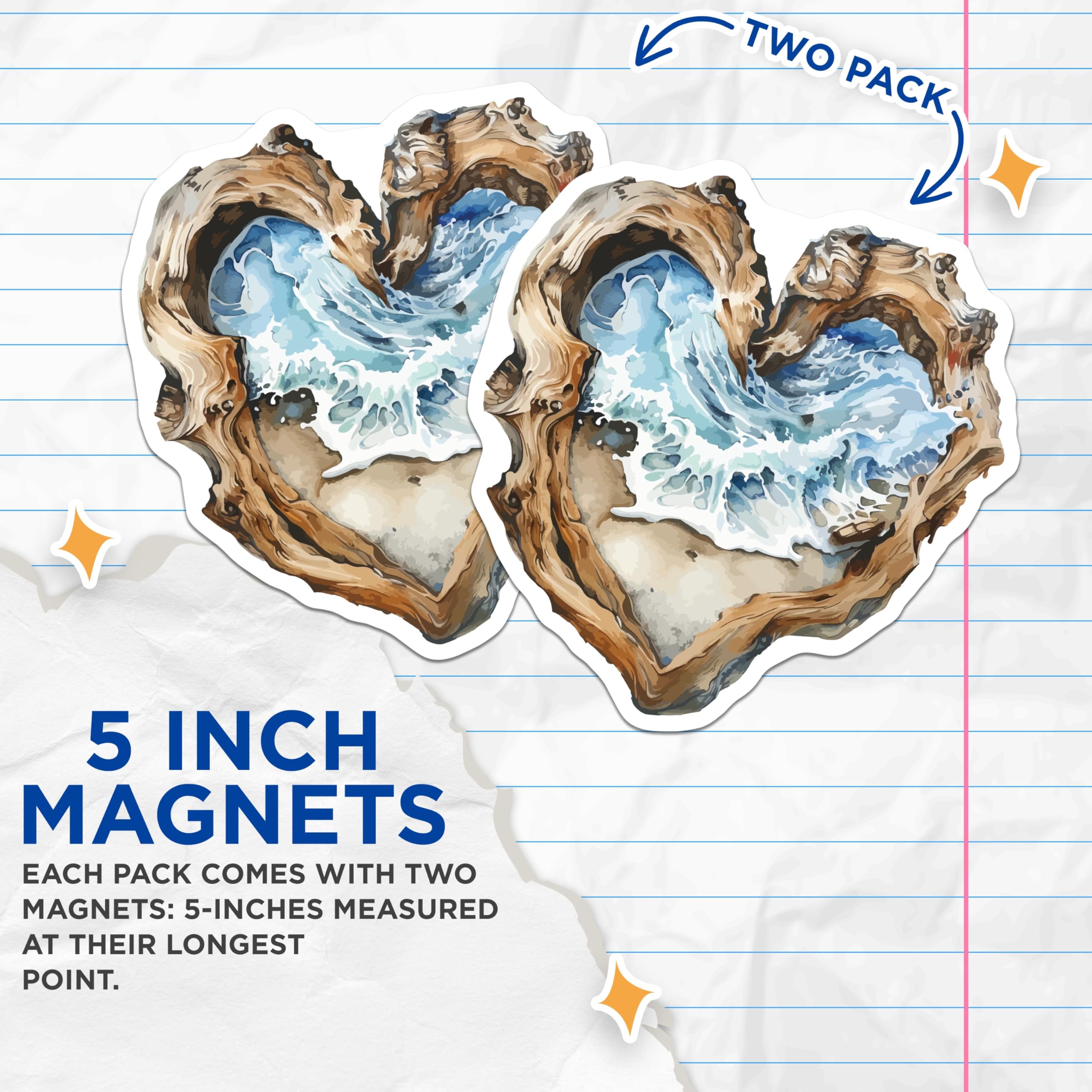 (2 Pack) Driftwood Heart Ocean Wave Magnets - Coastal Beach House Decor - Sea Inspired Fridge Art Accessory - 5 Inches On Longest Side - Thick Durable Magnet - Made in USA - MAG19821