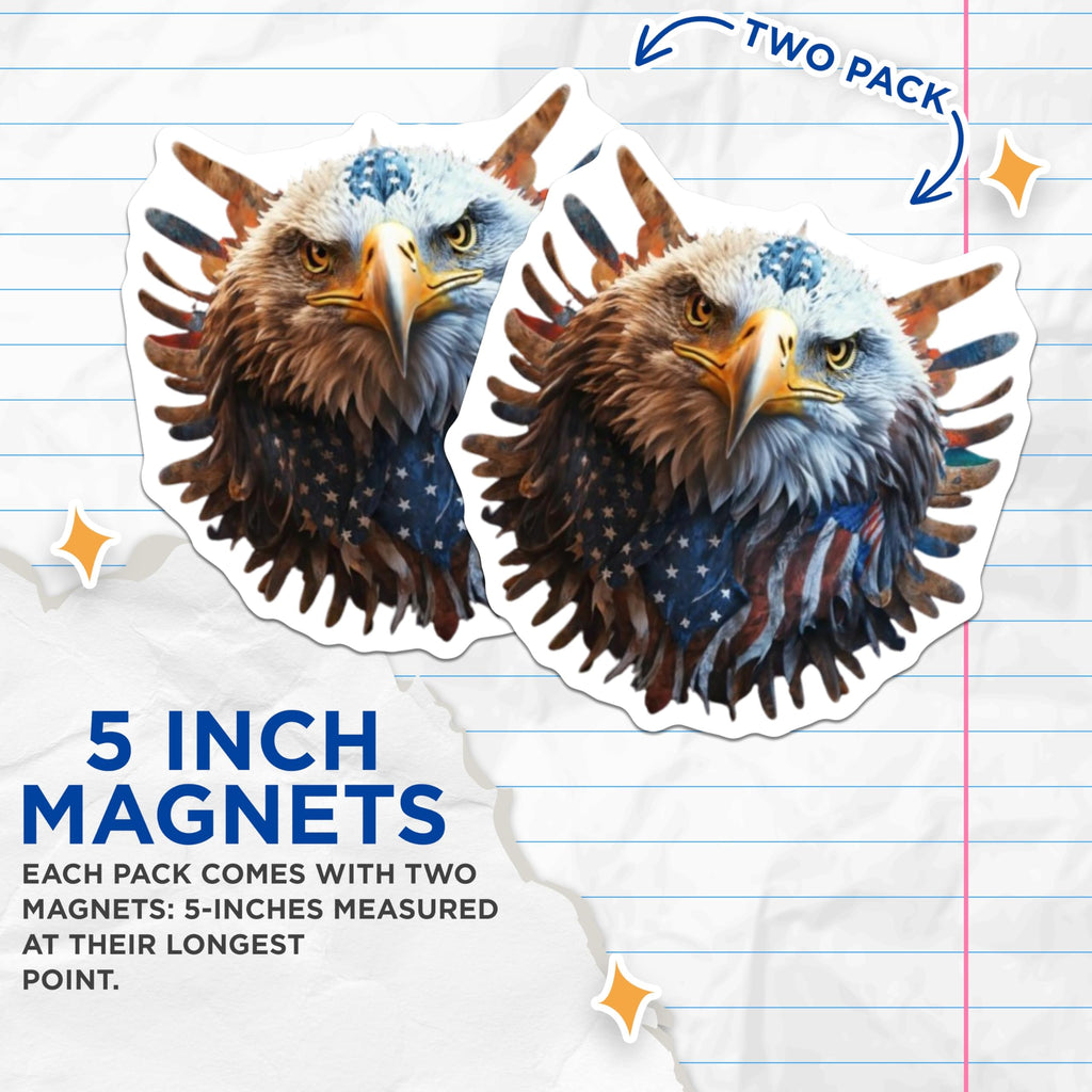 (2 Pack) Regal Bald Eagle Magnets - American Flag USA Patriotic Decor - Fridge Refrigerator Locker Office Home Display Art - 5 Inches On Longest Side - Thick Durable Magnet - Made in USA - MAG21247