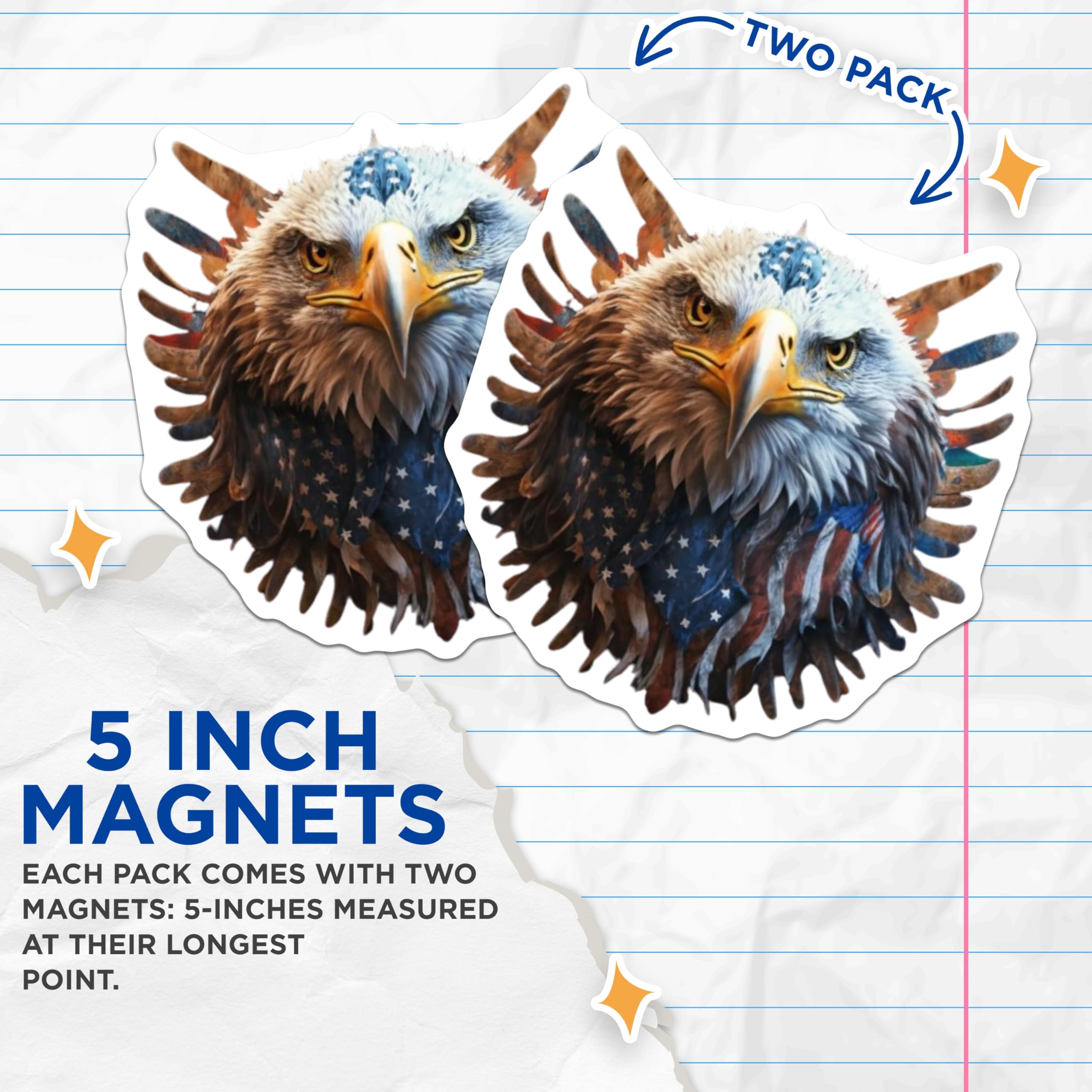 (2 Pack) Regal Bald Eagle Magnets - American Flag USA Patriotic Decor - Fridge Refrigerator Locker Office Home Display Art - 5 Inches On Longest Side - Thick Durable Magnet - Made in USA - MAG21247