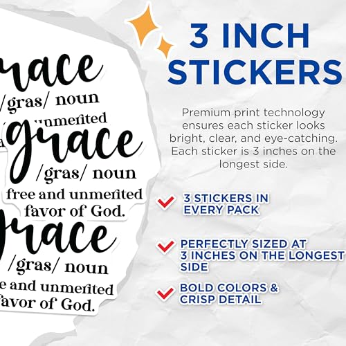 (3 Pack) Grace Definition Decals - Christian Laptop Decal - Religious Art Decal - 3 Inches On Longest Side - Easy Peel & Apply - Made in USA - 3MCS1849