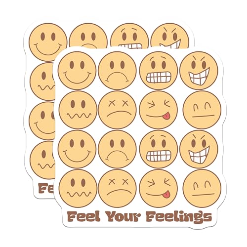 (2 Pack) Emoji Expression Stickers - Feel Your Feelings - Cute Faces Sticker Pack - 5" On Longest Side - Sticks to Smooth Flat Surfaces - Made in USA - BMCS6531