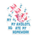 (2 Pack) Axolotl Ate My Homework Stickers - Cute Axolotl Meme - Fun Homework Excuse - 5" On Longest Side - Sticks to Smooth Flat Surfaces - Made in USA - BMCS7780