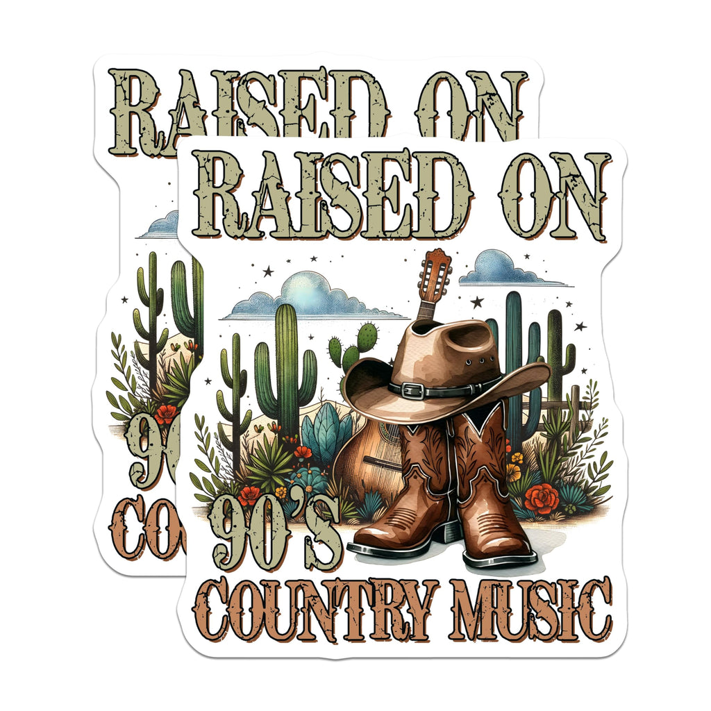 (2 Pack) Raised On 90s Country Music Magnets - Guitar and Cowboy Boot - Country Music Lover Decor - 5" On Longest Side - for Cars, Refrigerators, Toolboxes, Lockers - Made in USA BMCS3159
