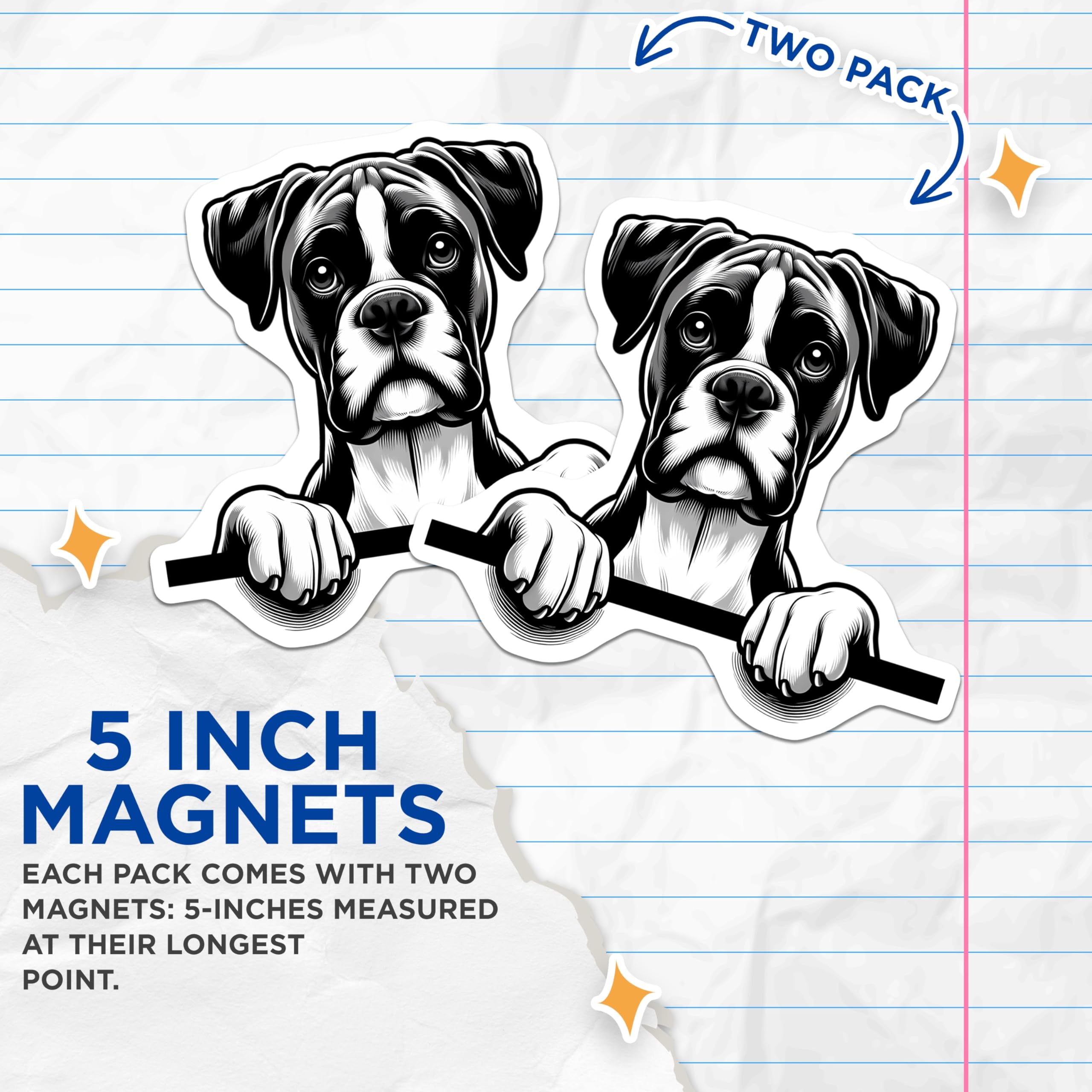 (2 Pack) Boxer Dog Magnets - Cute Puppy Art - Fridge Decor for Dog Lovers - 5" On Longest Side - Premium Magnet - for Cars, Refrigerators, Toolboxes, Lockers - Made in USA - MAG15109