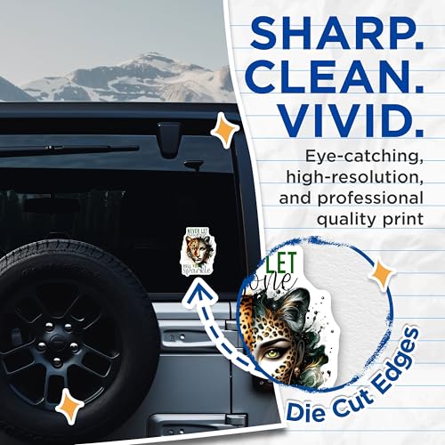 (2 Pack) Motivational Leopard Stickers - Inspirational Animal Decals - Unique Art Designs - 5" On Longest Side - Sticks to Smooth Flat Surfaces - Made in USA - BMCS9238