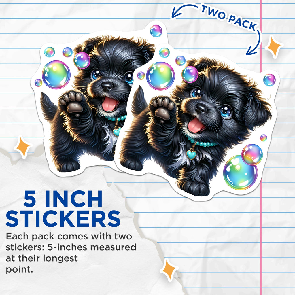(2 Pack) Adorable Puppy Stickers - Cute Dog Art - Colorful Bubble Stickers - 5" On Longest Side - Sticks to Smooth Flat Surfaces - Made in USA - BMCS9612