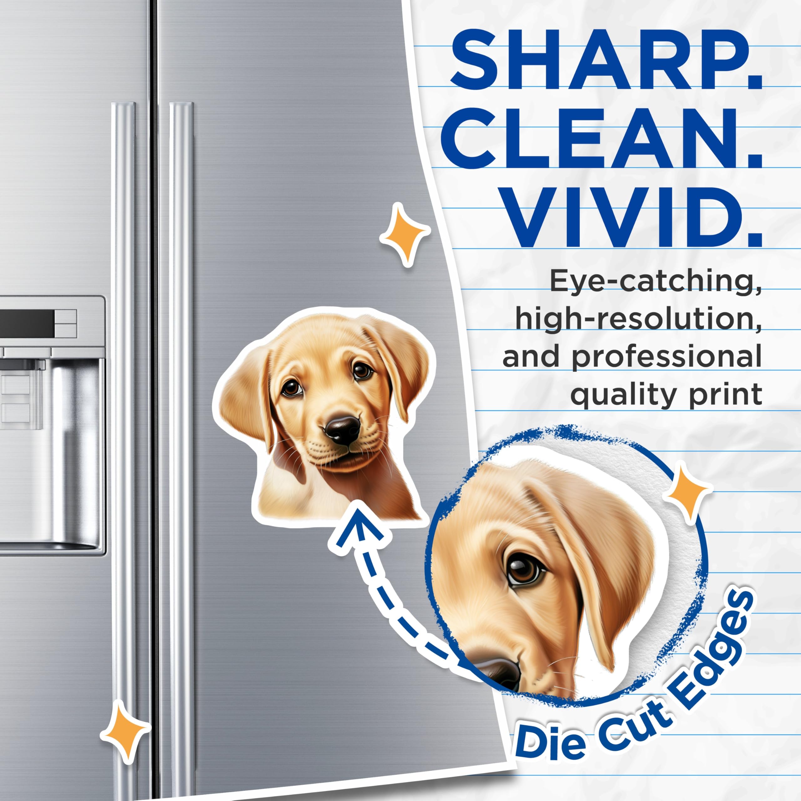 (2 Pack) Cute Golden Retriever Puppy Magnets - Dog Lover Home Decor - Animal Lover Pet Owner Fridge Accessory - 5 Inches On Longest Side - Thick Durable Magnet - Made in USA - MAG30757