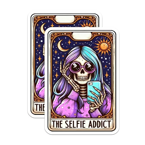 (2 Pack) The Selfie Addict Stickers - Skull Character Stickers - Funny Phone Stickers - Colorful Art Stickers - 5" On Longest Side - Sticks to Smooth Flat Surfaces - Made in USA - BMCS5496