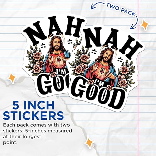 (2 Pack) Jesus Meme Stickers - Funny Sayings Stickers - Religious Humor Decals - 5" On Longest Side - Sticks to Smooth Flat Surfaces - Made in USA - BMCS4150