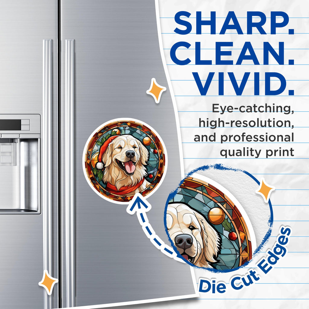 (2 Pack) Golden Retriever Christmas Magnets - Holiday Dog Decor - Pet Lover Fridge Art - 5 Inches On Longest Side - Thick Durable Magnet - Made in USA - MAG28100