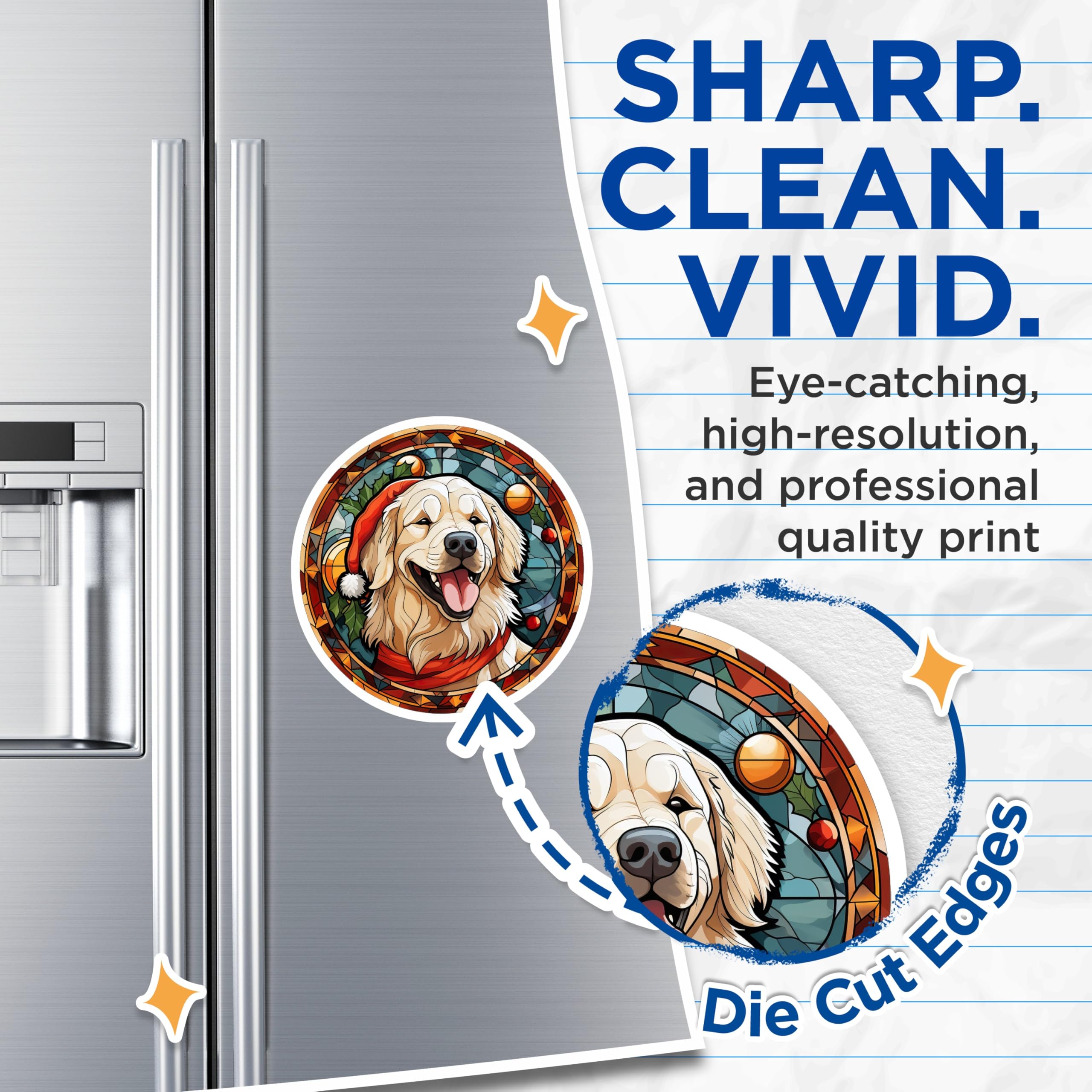(2 Pack) Golden Retriever Christmas Magnets - Holiday Dog Decor - Pet Lover Fridge Art - 5 Inches On Longest Side - Thick Durable Magnet - Made in USA - MAG28100