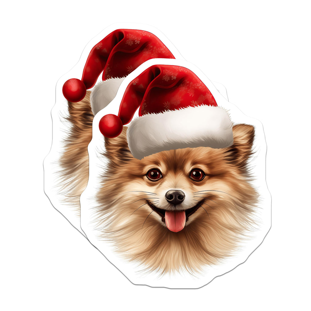(2 Pack) Pomeranian Christmas Magnets - Santa Hat Dog Decor - Festive Pet Lover Accessory - Cute Holiday Fridge Magnets - 5 Inches On Longest Side - Thick Durable Magnet - Made in USA - MAG30161