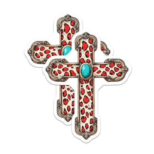 (2 Pack) Leopard Print Cross Magnets Magnets - Animal Print Home Decor - Turquoise Cross Magnet - 5" On Longest Side - Made in USA - Sticks to Refrigerators & Metal Surfaces - MAG8729