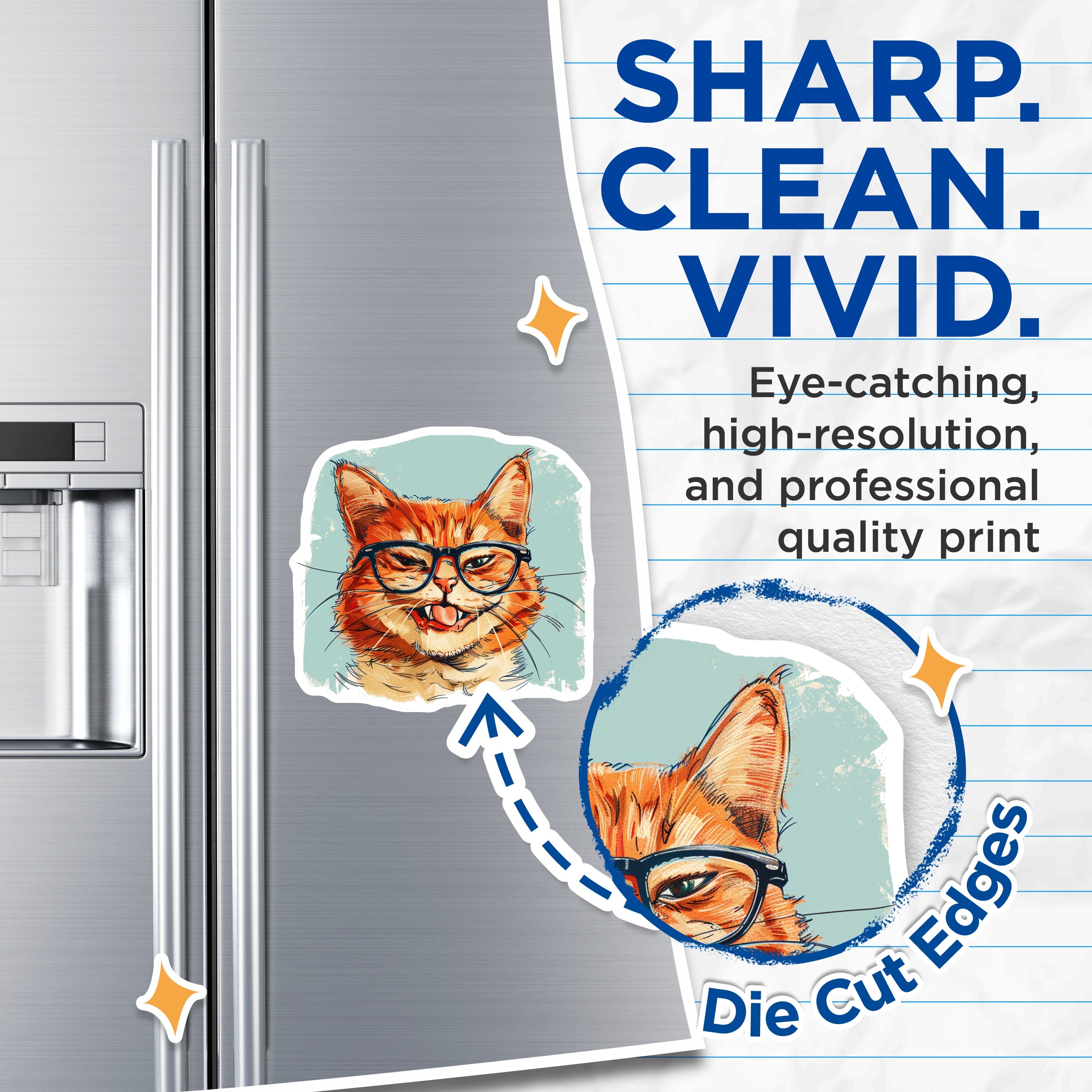 (2 Pack) Funny Cat Magnets - Quirky Orange Feline Fridge Decor - Cool Feline Lover Art - Hipster Animal Accessory for Kitchen - 5 Inches On Longest Side - Thick Durable Magnet - Made in USA - MAG38205