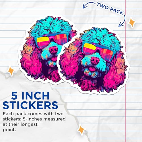 (2 Pack) Psychedelic Dog Stickers - Colorful Dog Art - Retro Dog Sticker - 5" On Longest Side - Sticks to Smooth Flat Surfaces - Made in USA - BMCS7234