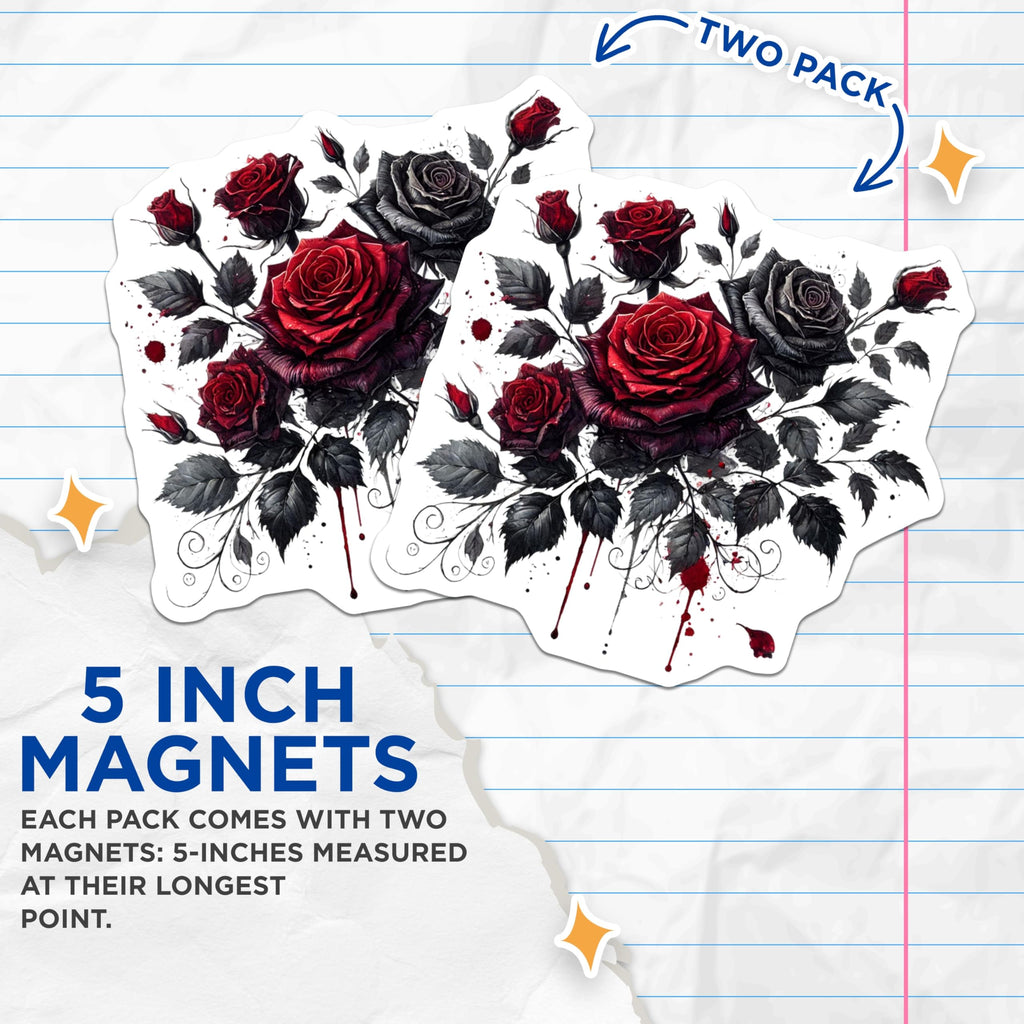 (2 Pack) Gothic Roses Magnets - Dark Floral Art - Red And Black Rose Bouquet Fridge Magnets - 5" On Longest Side - Premium Magnet - for Cars, Refrigerators, Toolboxes, Lockers - Made in USA - MAG15743