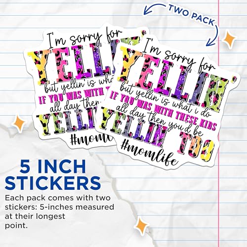 (2 Pack) Mom Life Stickers - Funny Mom Quotes Stickers - Parenting Humor Stickers - 5" On Longest Side - Sticks to Any Smooth Flat Surface - Made in USA - BMCS3227