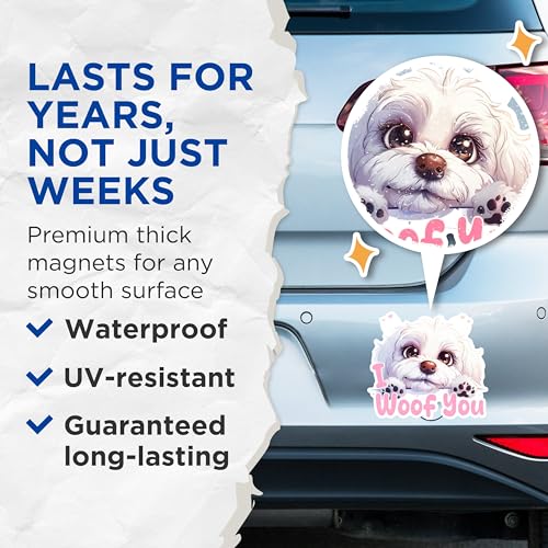 (2 Packs) I Woof You Bichon Frise Magnets - Cute Bichon Frise Dog Breed Magnets - 5 Inches On Longest Side - Premium Magnet - for Fridges, Toolboxes, Cars - Made in USA - MAG2358