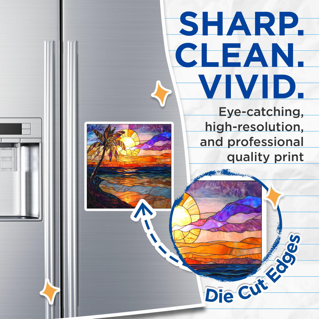 (2 Pack) Stained Glass Sunset Magnets - Tropical Beach Decor - Palm Tree Ocean Scene - 5 Inches On Longest Side - Thick Durable Magnet - Made in USA - MAG25901