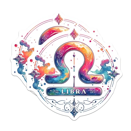 (2 Pack) Libra Zodiac Stickers - Astrology Sign - Horoscope Art - 5" On Longest Side - Sticks to Smooth Flat Surfaces - Made in USA - BMCS6818