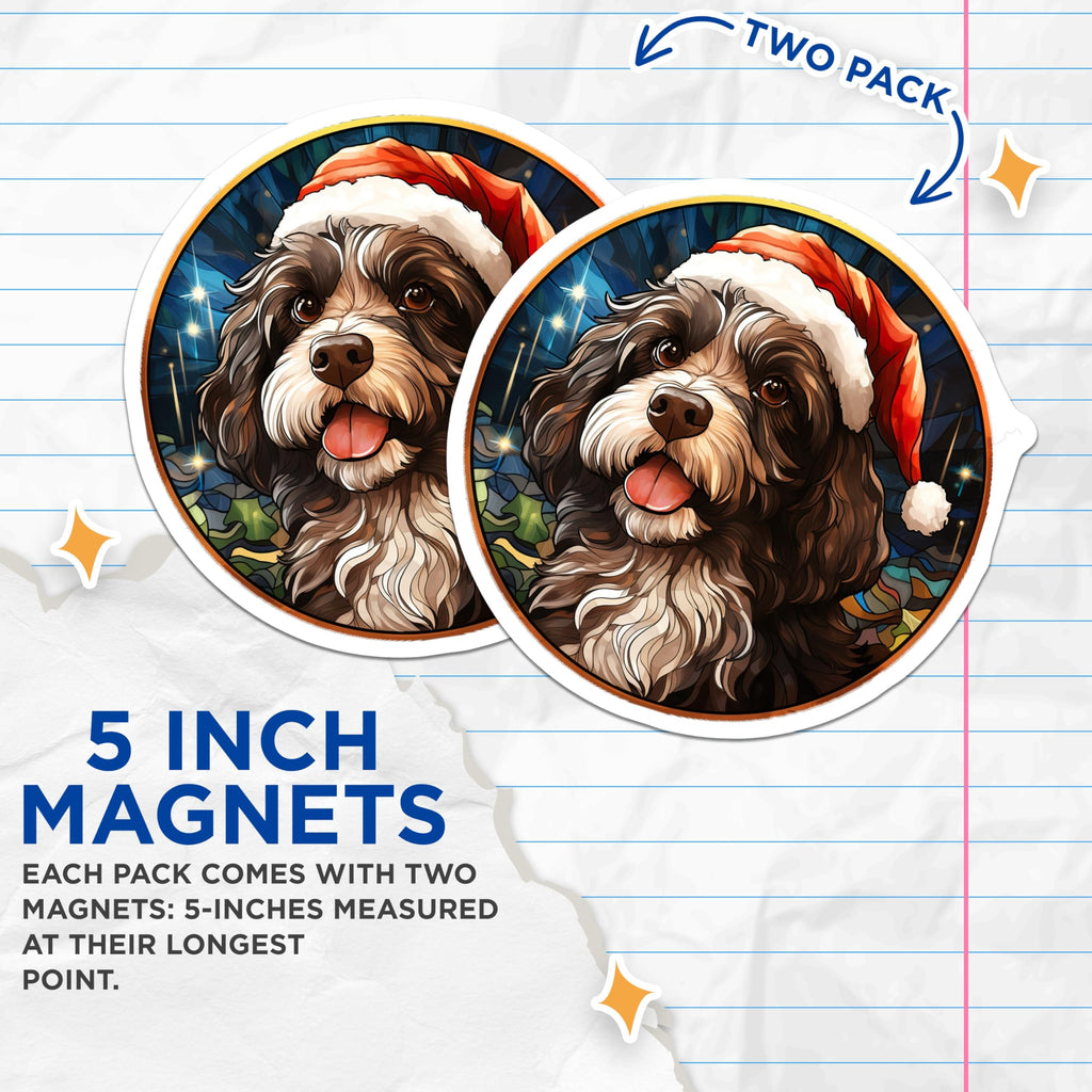 (2 Pack) Christmas Dog Magnets - Santa Hat Pup Magnets - Stained Glass Dog Art - Holiday Pet Decor - Festive Fridge Magnets - 5 Inches On Longest Side - Thick Durable Magnet - Made in USA - MAG25941