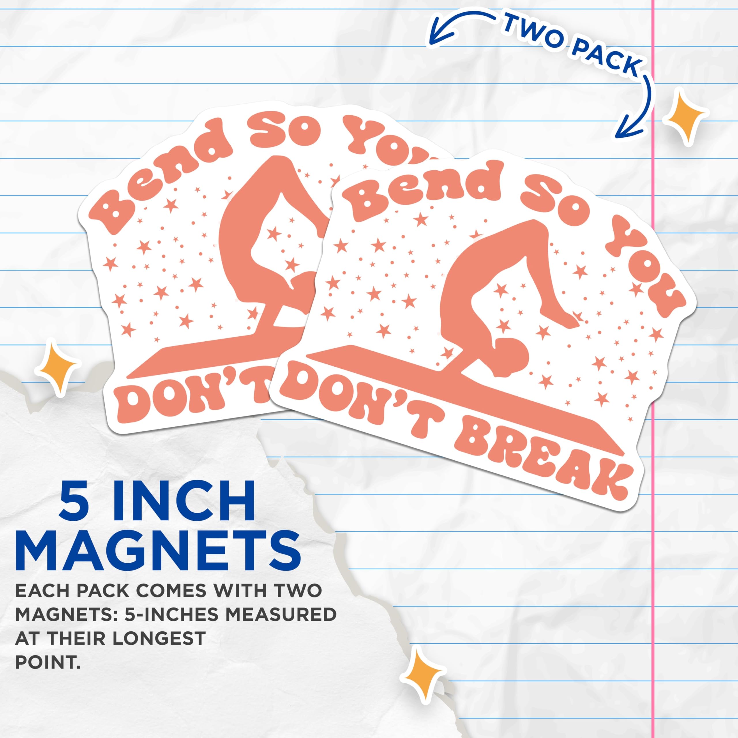 (2 Pack) Bend Dont Break Yoga Magnets - Motivational Flexibility Quote - Self Care Wellness Reminder Decor - 5 Inches On Longest Side - Thick Durable Magnet - Made in USA - MAG21509