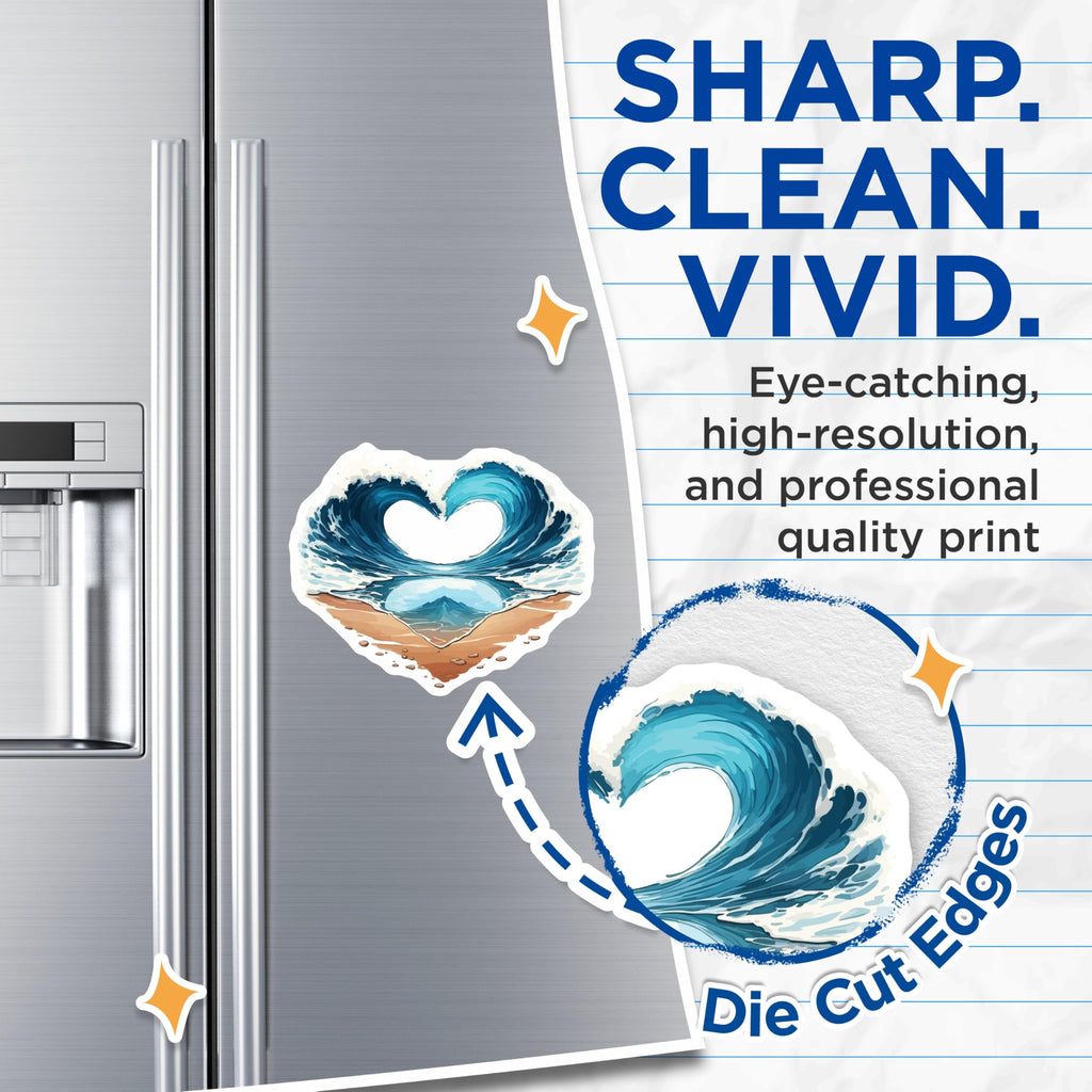 (2 Pack) Heart Wave Ocean Magnets - Beach Love Summer Aesthetic Decor - Coastal Home Fridge Accent - Sea Lover Souvenir - 5 Inches On Longest Side - Thick Durable Magnet - Made in USA - MAG19693