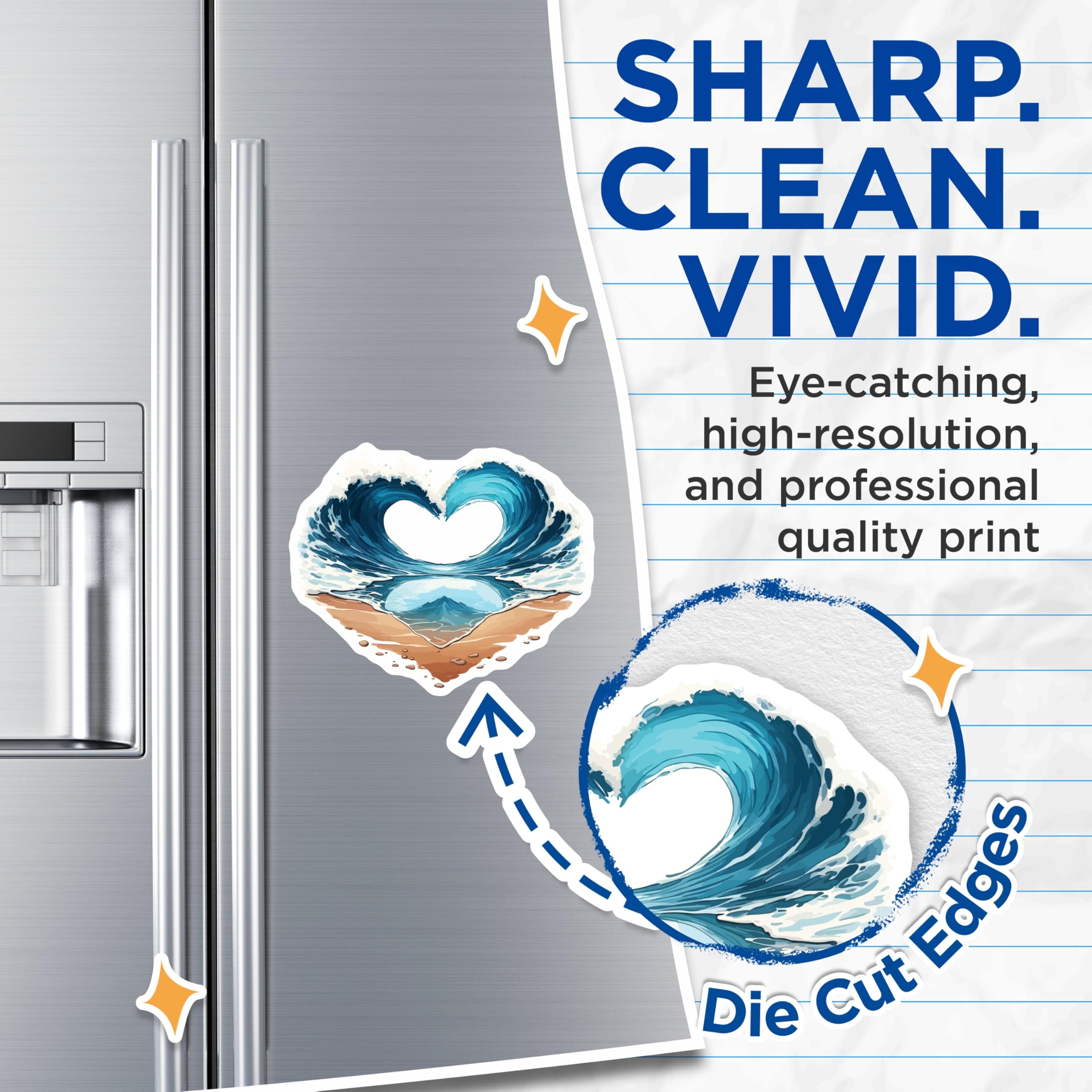 (2 Pack) Heart Wave Ocean Magnets - Beach Love Summer Aesthetic Decor - Coastal Home Fridge Accent - Sea Lover Souvenir - 5 Inches On Longest Side - Thick Durable Magnet - Made in USA - MAG19693