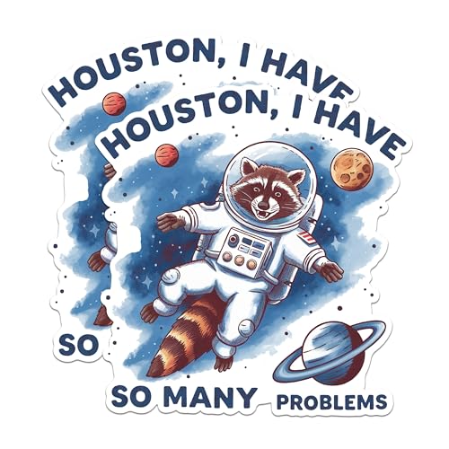 (2 Pack) Raccoon Space Stickers - Funny Animal Astronaut Stickers - Space Theme Humorous Stickers - 5" On Longest Side - Sticks to Any Smooth Flat Surface - Made in USA - BMCS2960