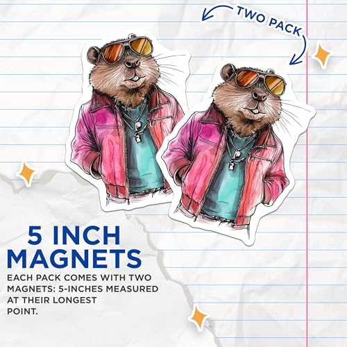 (2 Pack) Stylish Animal Art Magnet - Unique Novelty Fridge Decor - 5" On Longest Side - Sticks to Smooth Flat Surfaces - Made in USA - MAG9514