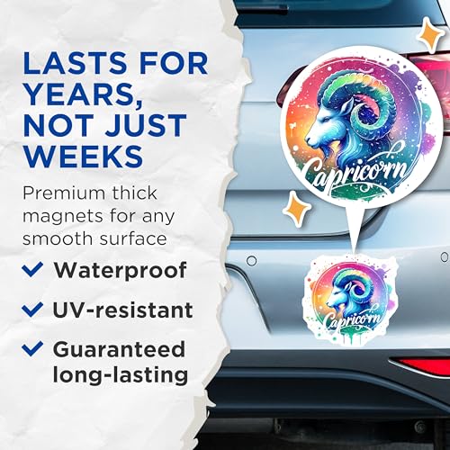 (2 Pack) Capricorn Zodiac Magnets - Astrology Home Decor - Horoscope Refrigerator Magnets - 5" On Longest Side - for Cars, Fridges, Toolboxes - Made in USA - MAG6939