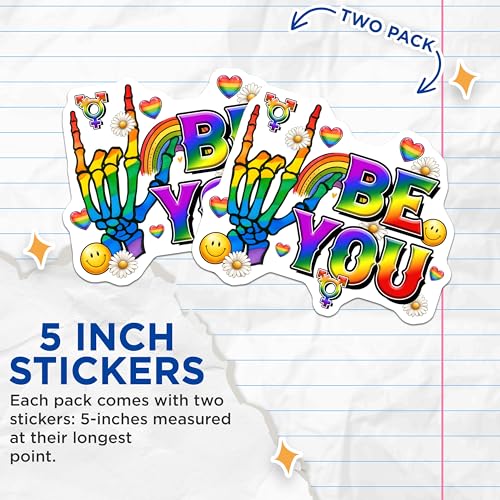 (2 Pack) Be You Stickers - LGBTQ Pride - Rainbow Hands - 5" On Longest Side - Sticks to Smooth Flat Surfaces - Made in USA - BMCS8272