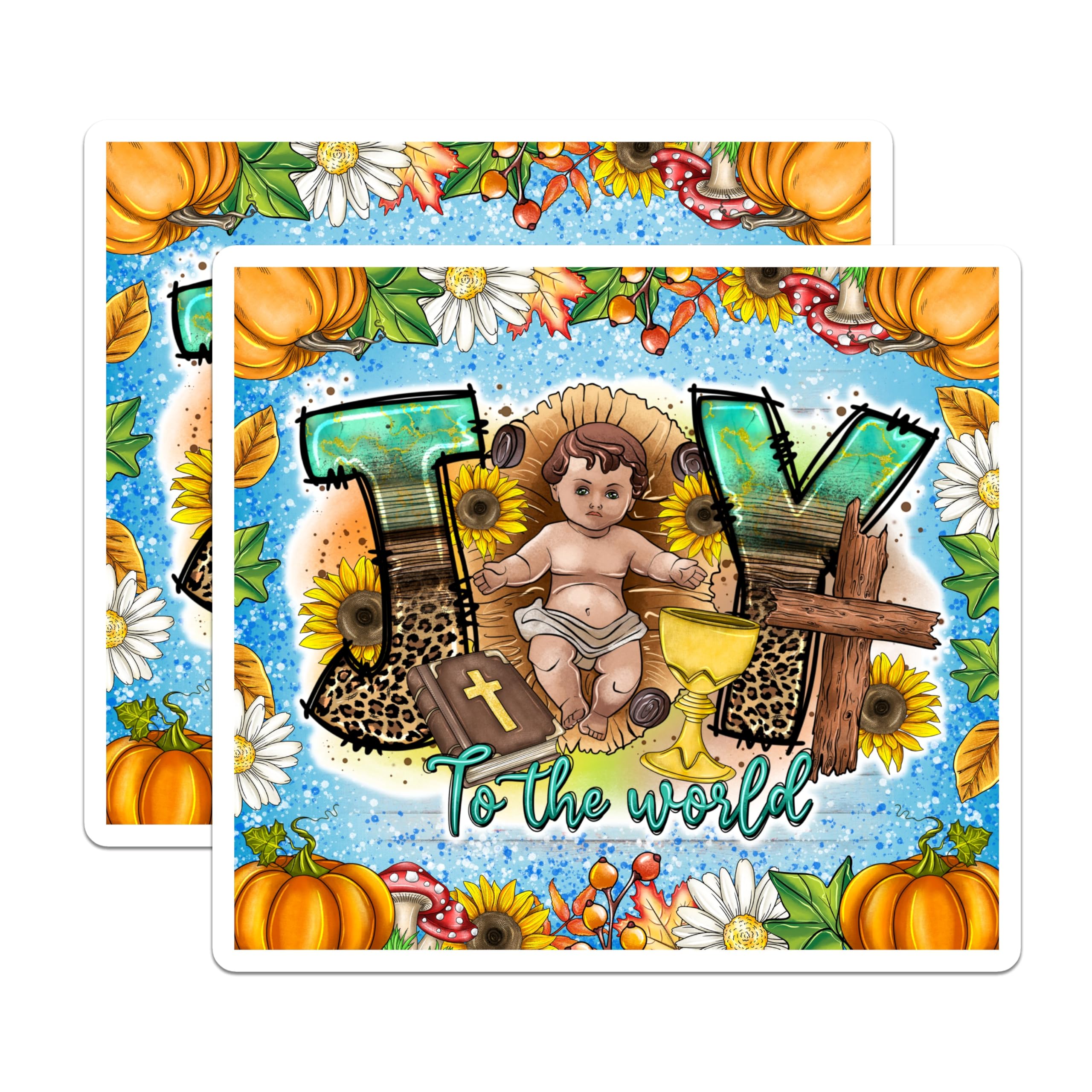 (2 Pack) Joy to The World Magnets - Baby Jesus Nativity Decor - Christian Holiday Fridge - Autumn Faith Kitchen - 5 Inches On Longest Side - Thick Durable Magnet - Made in USA - MAG25138