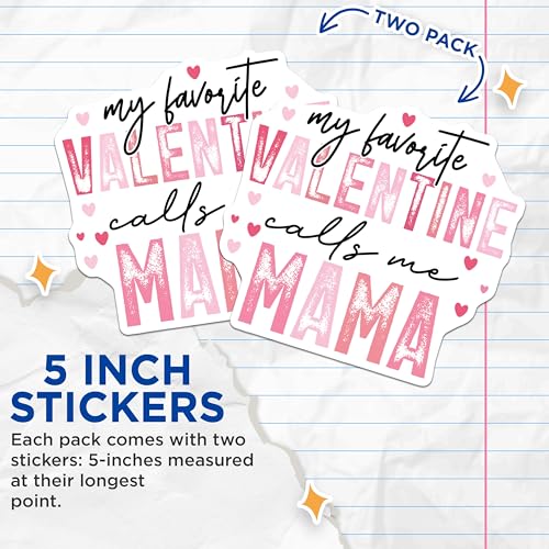 (2 Pack) Valentines Day Stickers - Mama Stickers - Love Stickers for Mom - 5" On Longest Side - Sticks to Any Smooth Flat Surface - Made in USA - BMCS3070