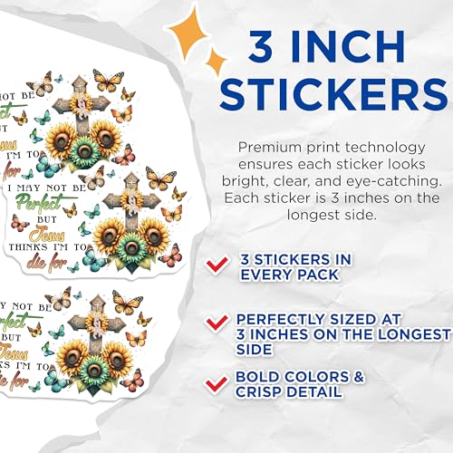 (3 Pack) Jesus Butterfly Decals - Christian Laptop Stickers - Religious Symbol Decals - 3 Inches On Longest Side - Easy Peel & Apply - Made in USA - 3MCS8505